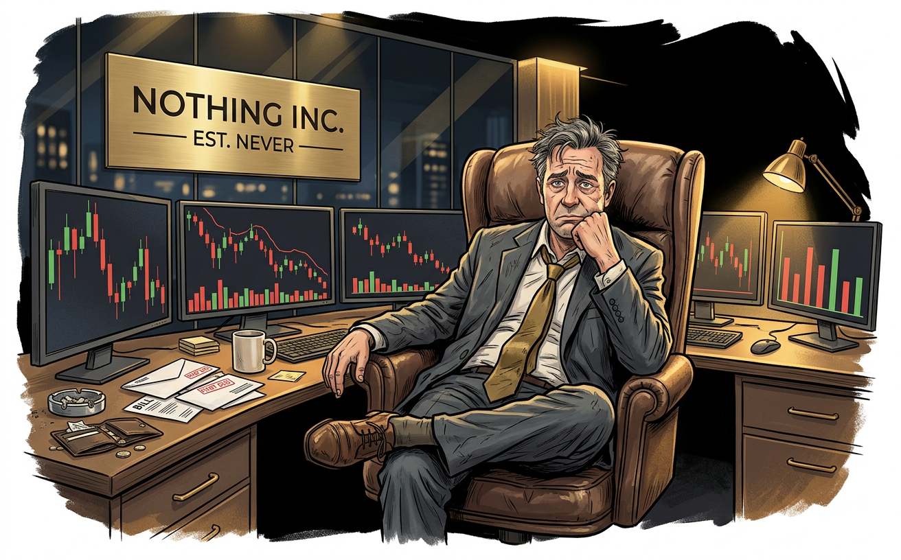 The fictional CEO of Nothing sitting in a luxury office